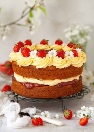 Custard Cake with Rhubarb and Strawberries - Little Sugar Snaps